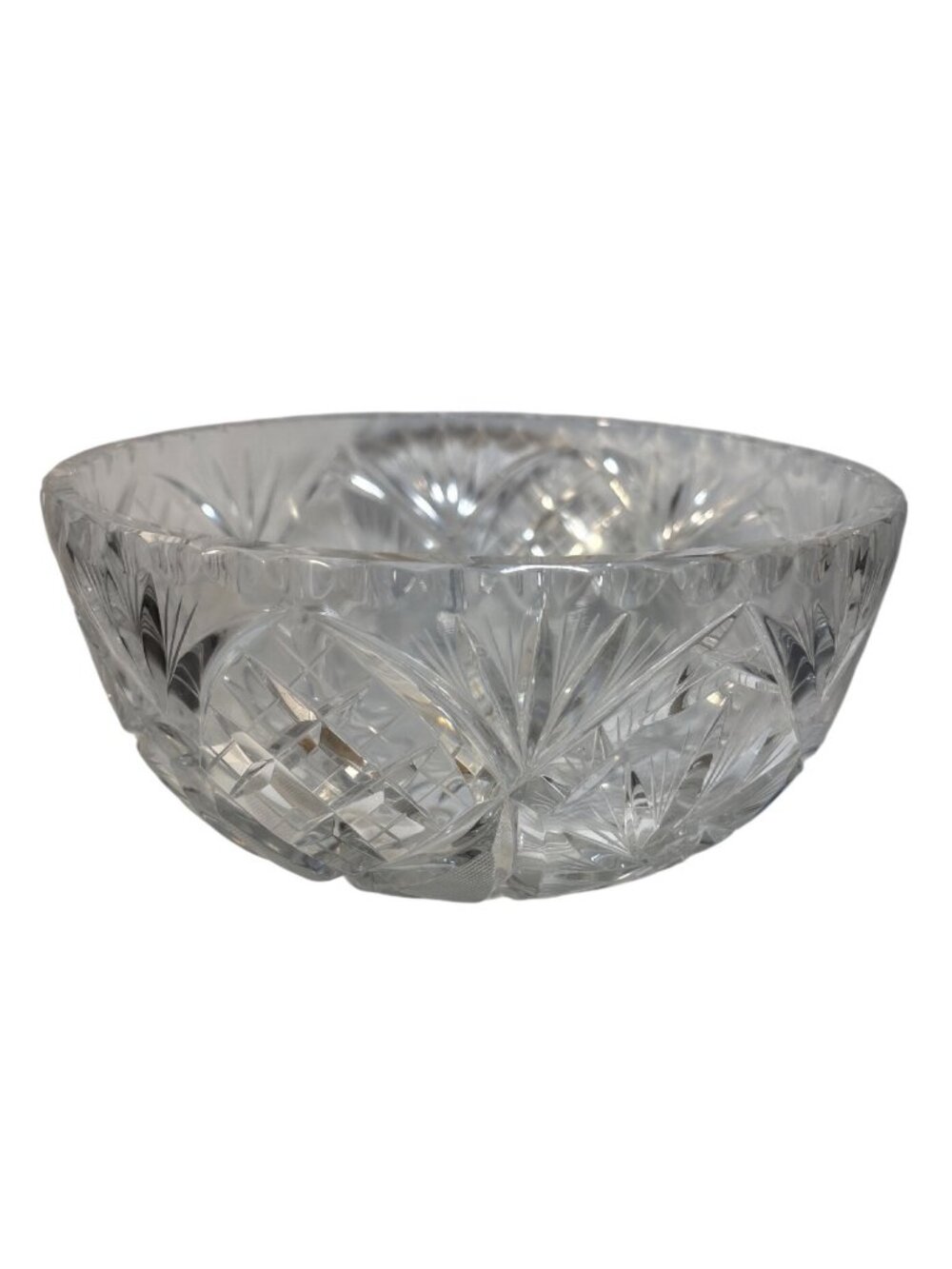 Vintage Lead Crystal Bowl Bohemian Pinwheel Star Pattern 7.5 x 3.5"